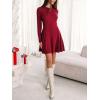 CUPSHE Women’s Sweater Mini Dresses Casual Long Sleeve A-Line Crew Neck Ribbed Knit Dress Cocktail Wedding Guest(Red)