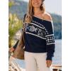 CUPSHE Womens Sweaters Christmas Off Shoulder Long Sleeve Sweater Casual Lightweight Xmas Pullover Sweater Tops(B-navy)