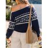 CUPSHE Womens Sweaters Christmas Off Shoulder Long Sleeve Sweater Casual Lightweight Xmas Pullover Sweater Tops(B-navy)