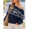 CUPSHE Womens Sweaters Christmas Off Shoulder Long Sleeve Sweater Casual Lightweight Xmas Pullover Sweater Tops(B-navy)