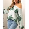 CUPSHE Womens Sweaters Christmas Off Shoulder Long Sleeve Sweater Casual Lightweight Xmas Pullover Sweater Tops(Green)