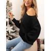 CUPSHE Womens Sweaters Christmas Off Shoulder Long Sleeve Sweater Casual Lightweight Xmas Pullover Sweater Tops(Solid Black)
