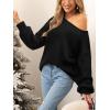 CUPSHE Womens Sweaters Christmas Off Shoulder Long Sleeve Sweater Casual Lightweight Xmas Pullover Sweater Tops(Solid Black)