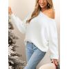 CUPSHE Womens Sweaters Christmas Off Shoulder Long Sleeve Sweater Casual Lightweight Xmas Pullover Sweater Tops(Solid White)