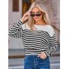 CUPSHE Womens Sweaters Long Sleeve Lightweight Sweaters Trendy Boat Neck Striped Sweater Tops(Black Striped)