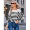 CUPSHE Womens Sweaters Long Sleeve Lightweight Sweaters Trendy Boat Neck Striped Sweater Tops(Black Striped)