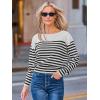 CUPSHE Womens Sweaters Long Sleeve Lightweight Sweaters Trendy Boat Neck Striped Sweater Tops(Black Striped)