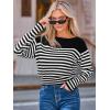 CUPSHE Womens Sweaters Long Sleeve Lightweight Sweaters Trendy Boat Neck Striped Sweater Tops(White Striped)