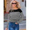 CUPSHE Womens Sweaters Long Sleeve Lightweight Sweaters Trendy Boat Neck Striped Sweater Tops(White Striped)