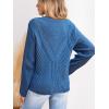 CUPSHE Womens Sweaters Long Sleeve Scalloped V Neck Casual Sweater Trendy Hollow Out Sweater Tops(Blue)