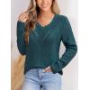 CUPSHE Womens Sweaters Long Sleeve Scalloped V Neck Casual Sweater Trendy Hollow Out Sweater Tops(Peacork Green)