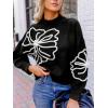 CUPSHE Womens Sweaters Mock Neck Long Sleeve Sweater Floral Lightweight Knit Pullover Sweater Tops Tops(Black)