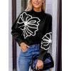 CUPSHE Womens Sweaters Mock Neck Long Sleeve Sweater Floral Lightweight Knit Pullover Sweater Tops Tops(Black)
