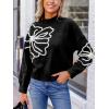 CUPSHE Womens Sweaters Mock Neck Long Sleeve Sweater Floral Lightweight Knit Pullover Sweater Tops Tops(Black)