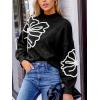 CUPSHE Womens Sweaters Mock Neck Long Sleeve Sweater Floral Lightweight Knit Pullover Sweater Tops Tops(Black)