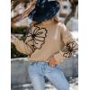CUPSHE Womens Sweaters Mock Neck Long Sleeve Sweater Floral Lightweight Knit Pullover Sweater Tops Tops(Khaki)