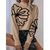 CUPSHE Womens Sweaters Mock Neck Long Sleeve Sweater Floral Lightweight Knit Pullover Sweater Tops Tops(Khaki)