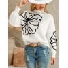 CUPSHE Womens Sweaters Mock Neck Long Sleeve Sweater Floral Lightweight Knit Pullover Sweater Tops Tops(White)