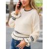 CUPSHE Womens Sweaters Ruffle Long Sleeve Crewneck 2025 Trendy Lightweight Sweaters Top(Beige)