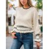 CUPSHE Womens Sweaters Ruffle Long Sleeve Crewneck 2025 Trendy Lightweight Sweaters Top(Beige)