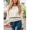 CUPSHE Womens Sweaters Ruffle Long Sleeve Crewneck 2025 Trendy Lightweight Sweaters Top(Beige)