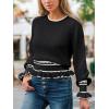 CUPSHE Womens Sweaters Ruffle Long Sleeve Crewneck 2025 Trendy Lightweight Sweaters Top(Black)