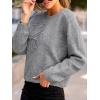CUPSHE Women’s Sweaters Soft Knit Pullover Fall Sweaters 3D Floral Long Sleeve Crewneck Ribbed Casual Top(Gray)