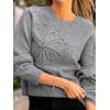 CUPSHE Women’s Sweaters Soft Knit Pullover Fall Sweaters 3D Floral Long Sleeve Crewneck Ribbed Casual Top(Gray)