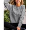 CUPSHE Women’s Sweaters Soft Knit Pullover Fall Sweaters 3D Floral Long Sleeve Crewneck Ribbed Casual Top(Gray)