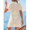 CUPSHE Women’s Swimsuit Cover Up Deep V Neck Crochet Summer Mini Beach Coverup Dress for Swimwear(Khaki)