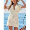 CUPSHE Women’s Swimsuit Cover Up Deep V Neck Crochet Summer Mini Beach Coverup Dress for Swimwear(Khaki)