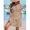 CUPSHE Womens Swimsuit Coverup Sheer Cutout V Neck Beach Dress Short Sleeve Elastic Waist 2025 Summer Outfits(Khaki)