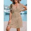 CUPSHE Womens Swimsuit Coverup Sheer Cutout V Neck Beach Dress Short Sleeve Elastic Waist 2025 Summer Outfits(Khaki)