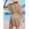 CUPSHE Womens Swimsuit Coverup Sheer Cutout V Neck Beach Dress Short Sleeve Elastic Waist 2025 Summer Outfits(Khaki)