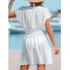 CUPSHE Womens Swimsuit Coverup Sheer Cutout V Neck Beach Dress Short Sleeve Elastic Waist 2025 Summer Outfits(White)