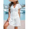CUPSHE Womens Swimsuit Coverup Sheer Cutout V Neck Beach Dress Short Sleeve Elastic Waist 2025 Summer Outfits(White)