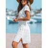 CUPSHE Womens Swimsuit Coverup Sheer Cutout V Neck Beach Dress Short Sleeve Elastic Waist 2025 Summer Outfits(White)