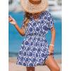 CUPSHE Women’s Swimsuit Coverup Short Sleeve Boho Swimwear Beach Cover Ups Elastic Waist Mini Dress(Blue)