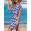 CUPSHE Women’s Swimsuit Coverup Short Sleeve Boho Swimwear Beach Cover Ups Elastic Waist Mini Dress(Blue)