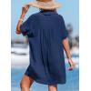 CUPSHE Womens Swimsuit Coverup Short Sleeve Pleated Front Casual Shirt Dress Summer Bathing Suit Beachwear(Blue)