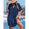 CUPSHE Womens Swimsuit Coverup Short Sleeve Pleated Front Casual Shirt Dress Summer Bathing Suit Beachwear(Blue)