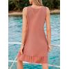 CUPSHE Women’s Swimsuit Coverup Sleeveless Cotton Bathing Suit Cover Ups V-Neck Pleated Beach Dress(Pink)