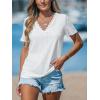 CUPSHE Womens T Shirt V Neck Lace Tops Short Sleeve Eyelet Tunic Summer Casual Loose Blouse(White)