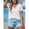 CUPSHE Womens T Shirt V Neck Lace Tops Short Sleeve Eyelet Tunic Summer Casual Loose Blouse(White)