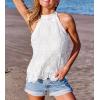 CUPSHE Women’s Tank Tops Hollow Out Lace Boho Blouse Eyelet Embroidery Sleeveless Tops Shirts White M