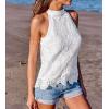 CUPSHE Women’s Tank Tops Hollow Out Lace Boho Blouse Eyelet Embroidery Sleeveless Tops Shirts White M