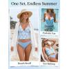 CUPSHE Women’s Tankini Set Swimsuit Cute Halter Strap Color Block Bathing Suit Mid Rise String Side Tie Swimwear 2026(Light Blue/White)