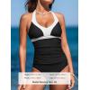 CUPSHE Women’s Tankini Sets Halter Neck Self Tie Two Piece Swimsuit Adjustable Strappy Color Block Ruched Swimwear(Black White Colorblock)