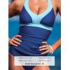 CUPSHE Women’s Tankini Sets Halter Neck Self Tie Two Piece Swimsuit Adjustable Strappy Color Block Ruched Swimwear(Blue Colorblock)