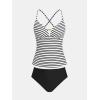 CUPSHE Women’s Tankini Sets High Waisted V Neck Two Piece Bathing Suits Crossback Self Tie Adjustable Straps Swimwear(White/Black Striped)